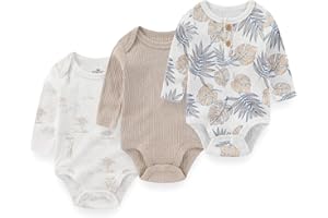 BIGBIGKISS Baby Long Sleeve Bodysuits 3-Pack Cotton Infant Baby Boy Girl Clothes Outfit 0-12Months