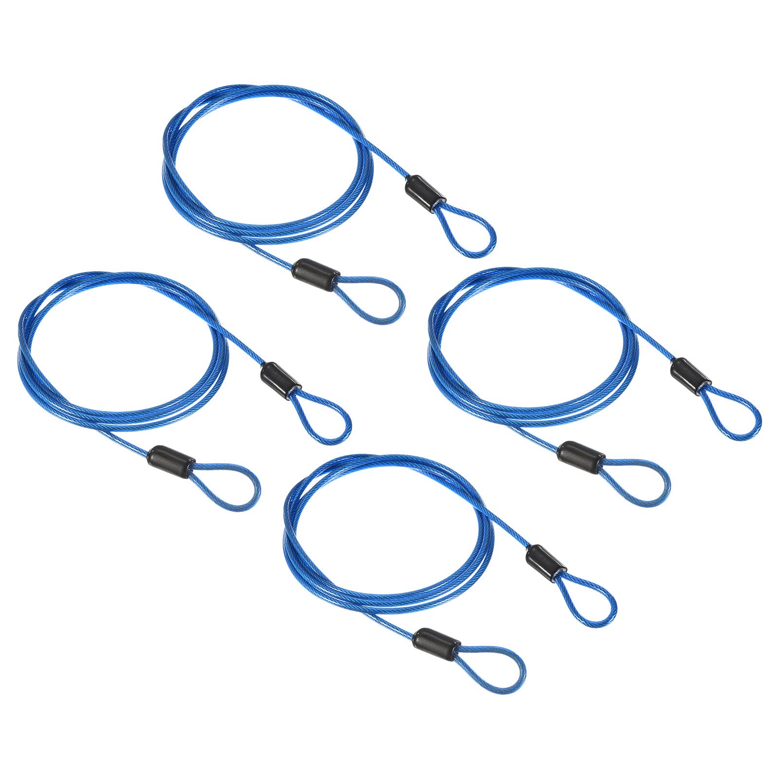 PATIKIL Security Steel Cable 2.5mm x 1m/3.28ft Coated Luggage Lock Wire Rope with Double Loop Blue 4 Pack