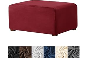 HFCNMY Ottoman Cover Rectangle,Stretch Velvet Slipcovers Rectangle Thick Covers Slipcover for Ottomans Soft Foot Stool with Elastic Bottom Red Medium (ASMFDT20230725-19)