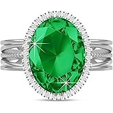 Linawe Birthstone Chunky Adjustable Rings for Women, Gold/Silver/Rose Gold Statement Rings, Imitation Diamond Fake Gemstone Crystal Cocktail Ring, Cubic Zirconia Costume Jewelry