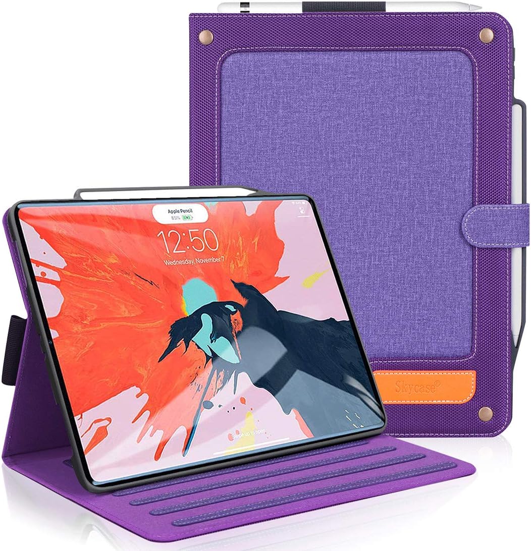 Skycase iPad Pro 12.9 Case 2018, iPad Pro 12.9 3rd Generation Case, [Support Apple Pencil Charging] Auto Dormancy Multi-Angle Viewing Stand Folio Case for Apple iPad Pro 12.9 inch 2018 Version, Purple