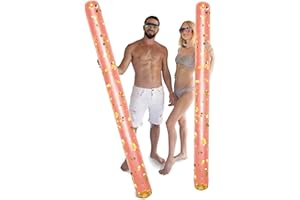POZA 2 Pack Inflatable Jumbo Pool Noodles Floats - Premium Luxurious 74 Inch Giant Water Floating Noodles Filled with Sparkle Confetti, Pool Float for Swimming Pool, Beach & Lake