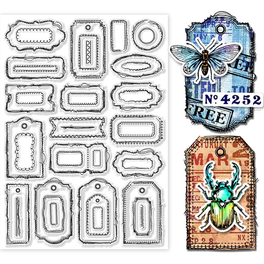 GLOBLELAND Sewing Thread Label Frame Clear Stamps 11.69x8.27 inch Lace Frame Silicone Clear Stamp Seals Sewing Thread Border Transparent Stamps for DIY Scrapbooking Cards Making Photo Album