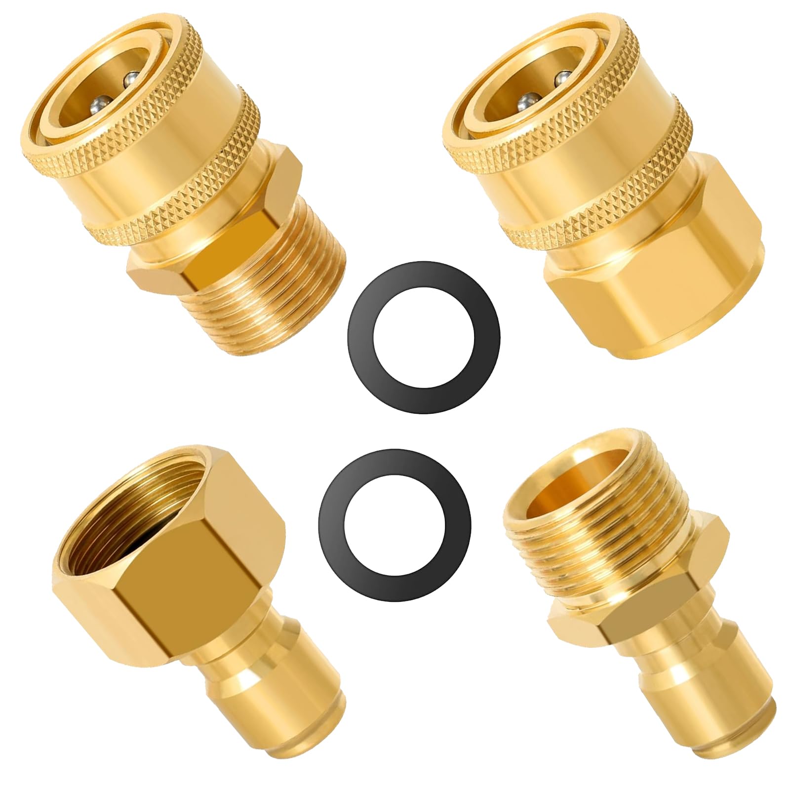 Bamyli 4pcs M22-15mm Pressure Washer Quick Connect Couplers Set,Pressure Washer Adapter Set,3/8" Quick Connect Swivel for Jet Wash and Power Washer Hose Pump