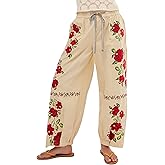 Womens Barrel Jeans Embroidered Mid Rise Wide Leg Drawstring Denim Pants Boyfriend Baggy Jeans with Pockets