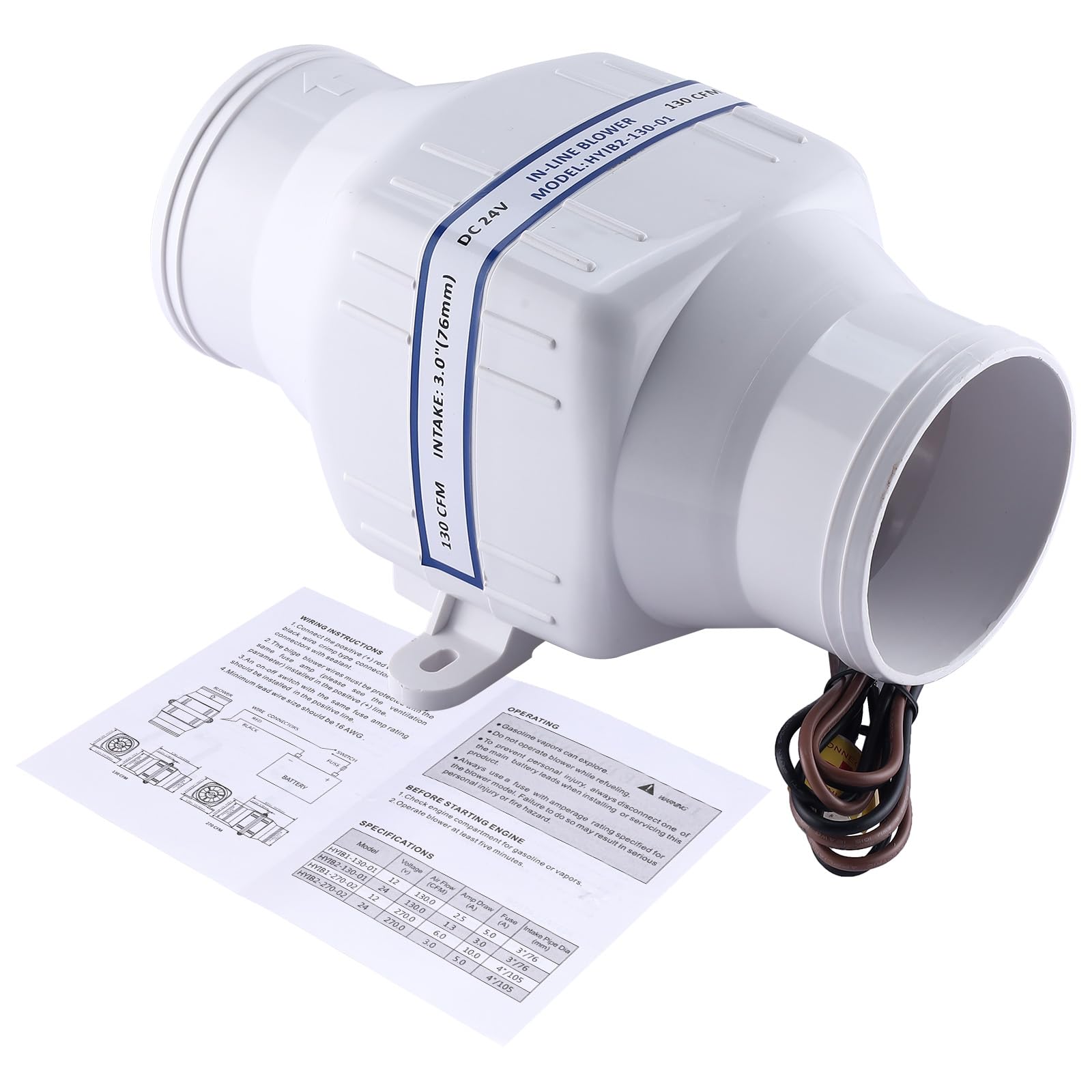 Photo 1 of NovelBee 24V Electric 3" in-Line Marine Bilge Air Blower,130CFM in Line Blower Exhaust Fan for Boat Yacht Caravan