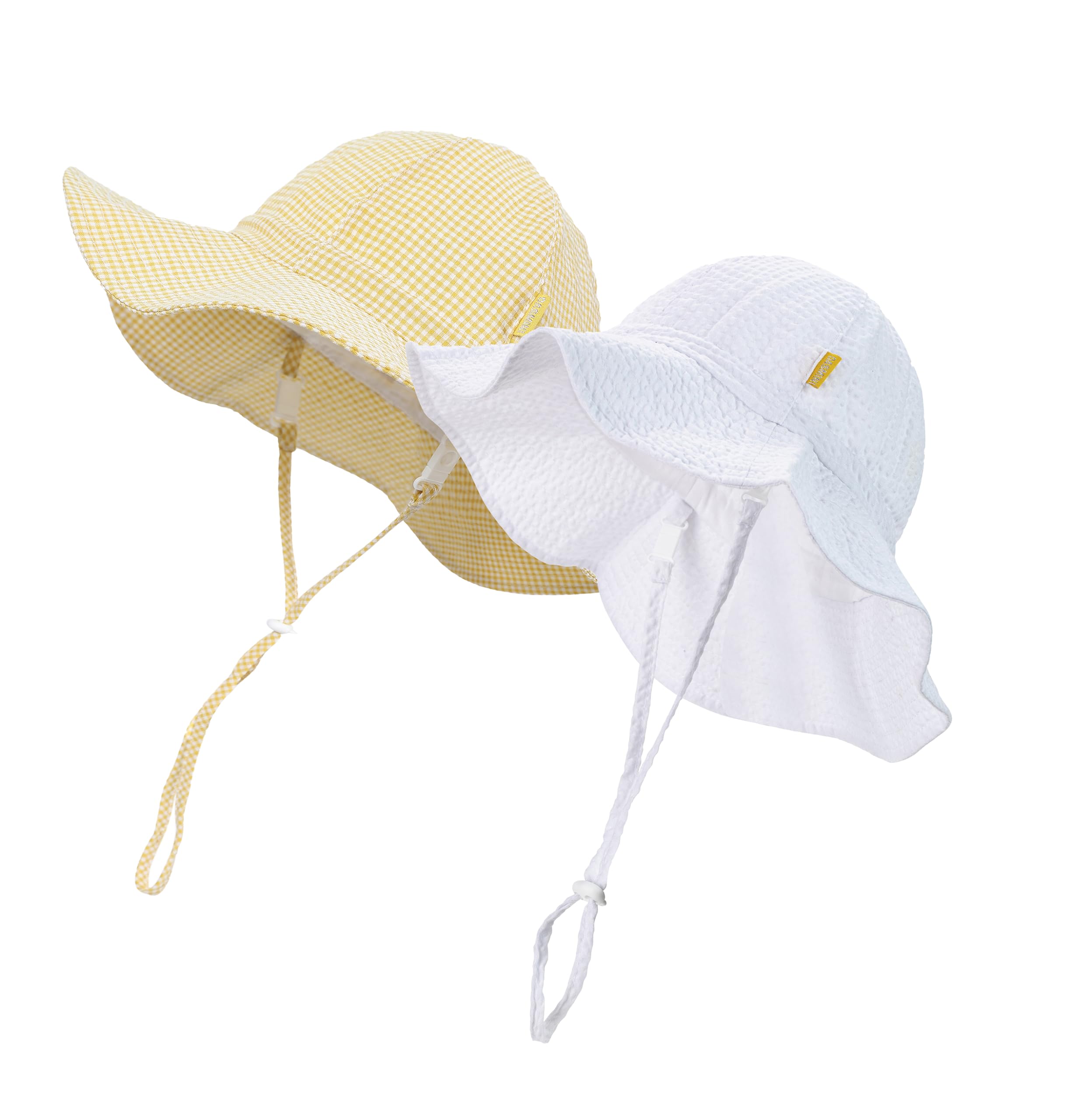 Photo 1 of DASMINI Baby & Toddler Wide Brim Sun Hats UPF 50+ Sun Protection Bucket Cap Cute Adjustable Hat(White+Yellow,0-6M)