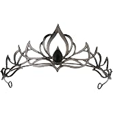 Gothic Black Teardrop Crystal Crown Dark Themed Halloween Cosplay Outfits | Gunmetal Gothic Tiara with Teardrop Rhinestone Hollow Lotus Filigree Crown Dark Headpiece for Prom Wedding Costume Party