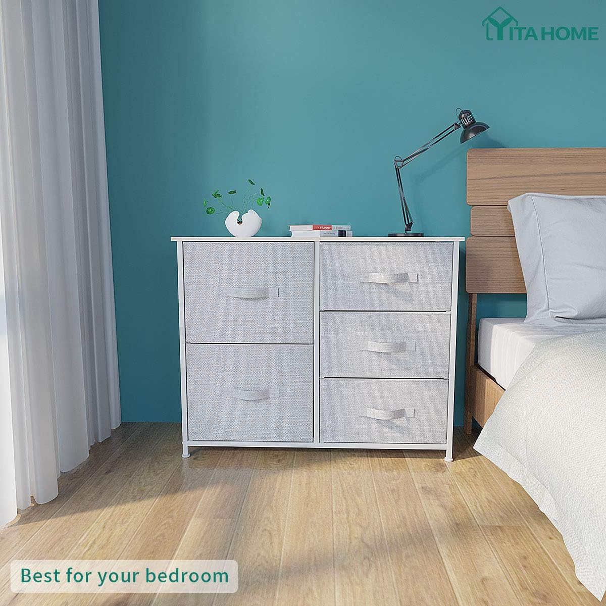 YITAHOME Dresser with 5 Drawers - Fabric Storage Tower, Organizer Unit for Bedroom, Living Room, Hallway, Closets & Nursery - Sturdy Steel Frame, Wooden Top & Easy Pull Fabric Bins: Home Improvement