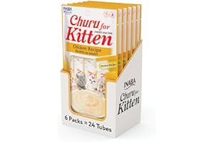 INABA Churu for Kittens, Grain-Free Creamy, Purée Lickable Cat Treats with DHA, EPA, Vitamin E & Taurine, 0.5 Ounces Each, 24 Tubes (4 per Pack), Chicken Recipe