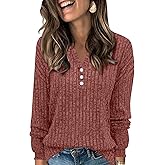 kipfall V-Neck Long Sleeve Shirts For Women Lightweight Texture Casual Tunic Tops