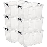 Cetomo Lidded Storage Bin Stackable Storage Box Organizing Container with Lid and Snap Lock, Durable, Plastic, Clear, 18 quar