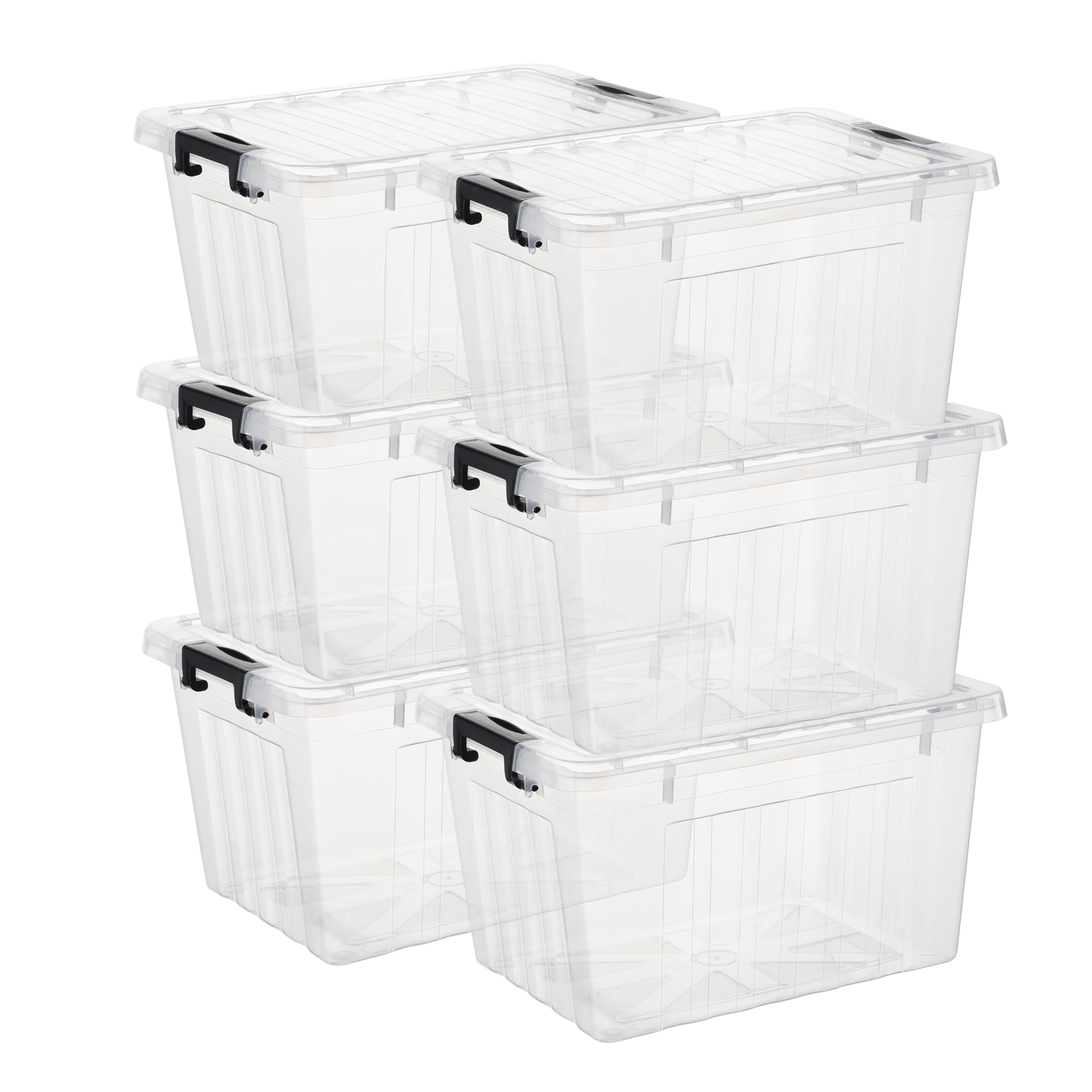 Photo 1 of Cetomo Plastic Storage Bin Box Stackable and Nestable with Lid and Secure Latching Buckles, Clear, 18Qt x 6, Pack of 6