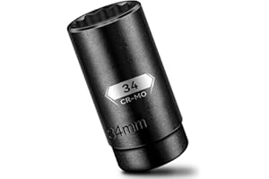 BLACKROBOT 34 mm 12-Point Deep Impact Socket, 1/2 Inch Drive, Metric, Black Manganese Phosphate Coating