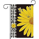 Welcome Spring Garden Flag, Spring Summer Flowers Garden Flag for Outside, Floral Truck Buffalo Plaid Bow Farmhouse Yard Lawn Porch Flags for Outside Decor 12x18 Inch Double Sided