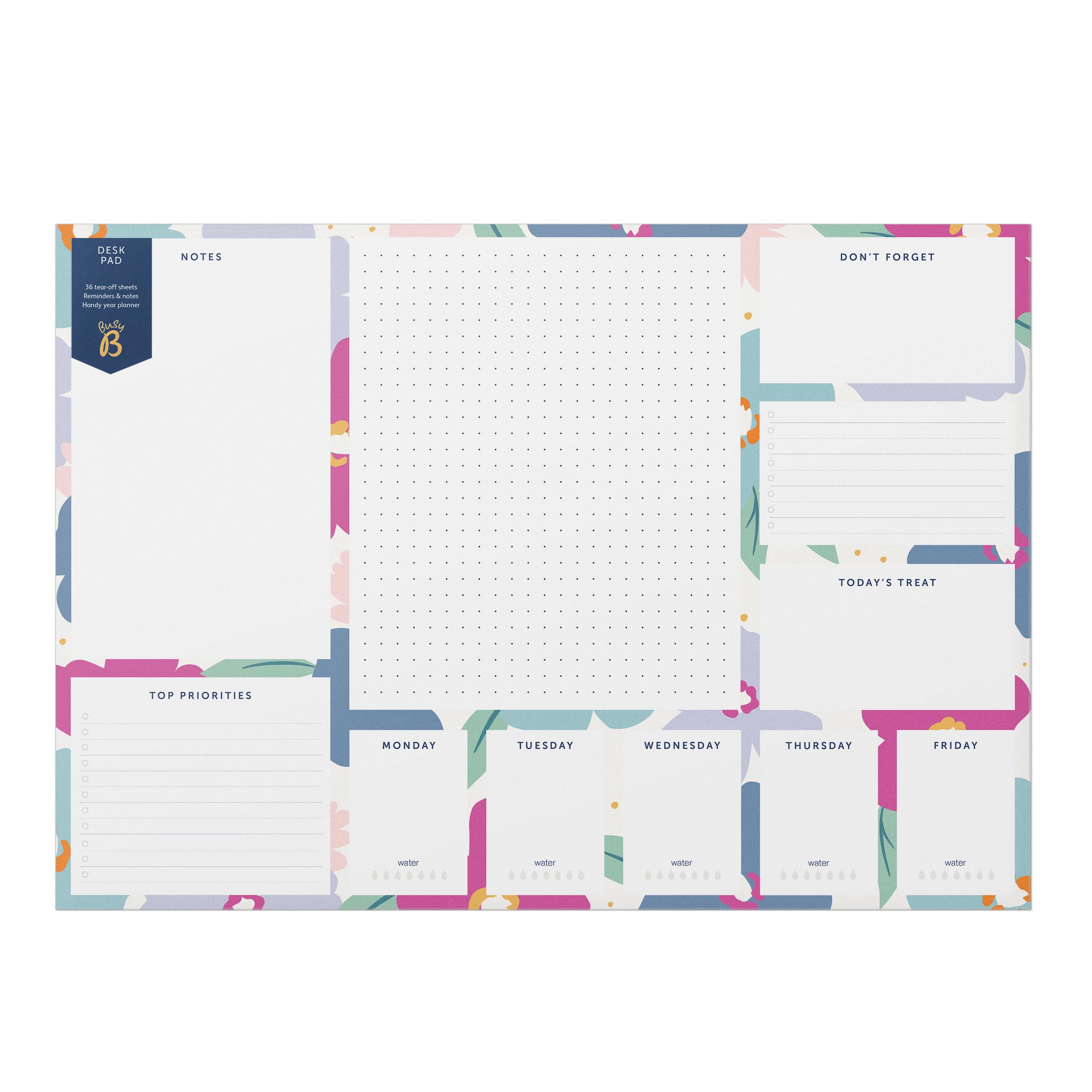 Busy B A3 Desk Pad in Floral with 36 Tear-off Sheets, Reminders, Notes and Handy Year Planner