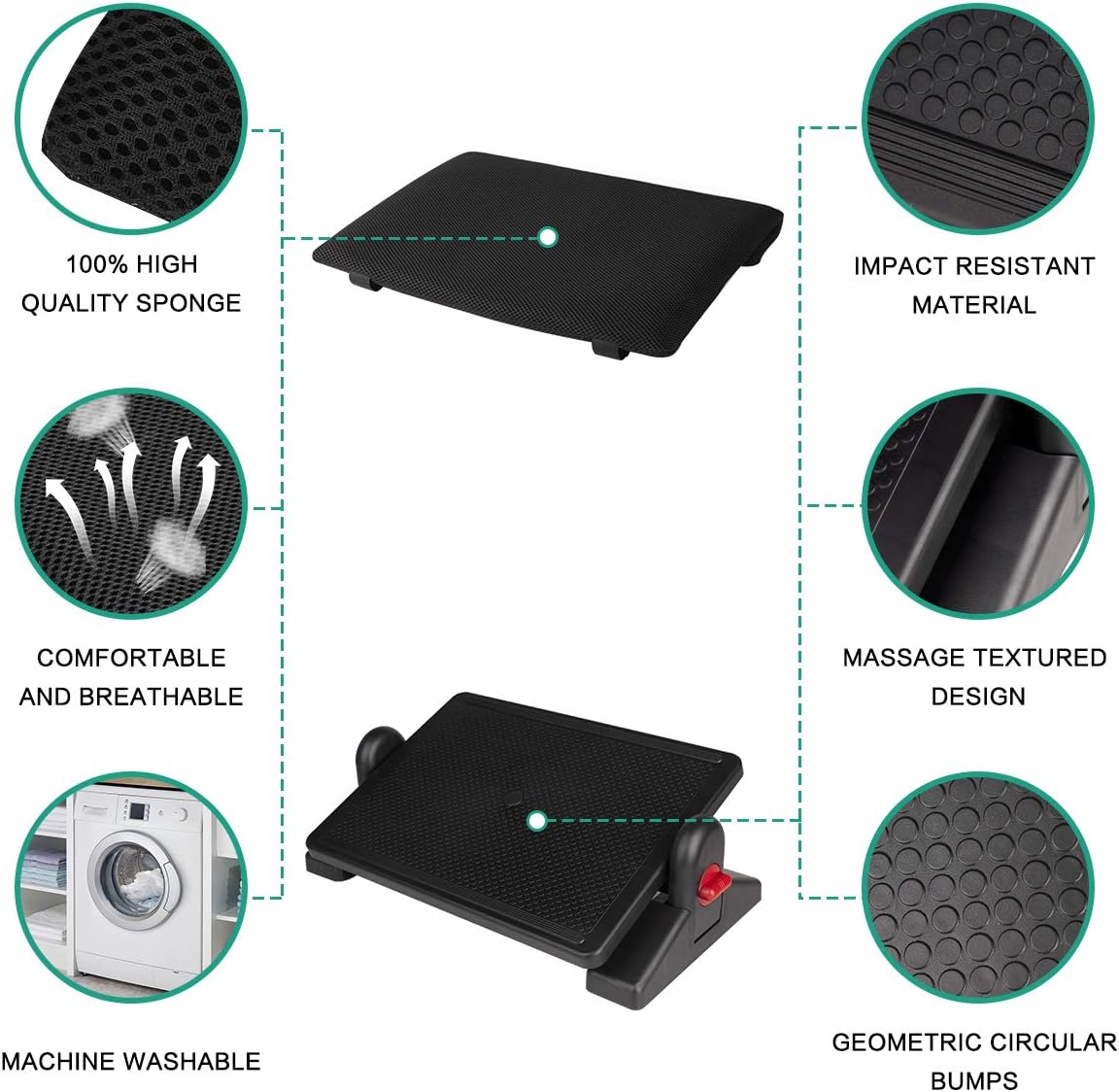 Prodigen Upgrade Adjustable Under Desk Footrest Ergonomic Foot Rest with Removable Sponge Cushion for Home, Office, Four Seasons, Tilt Angle Adjustment Non-Skid Massage Surface Comfort: Furniture & Decor