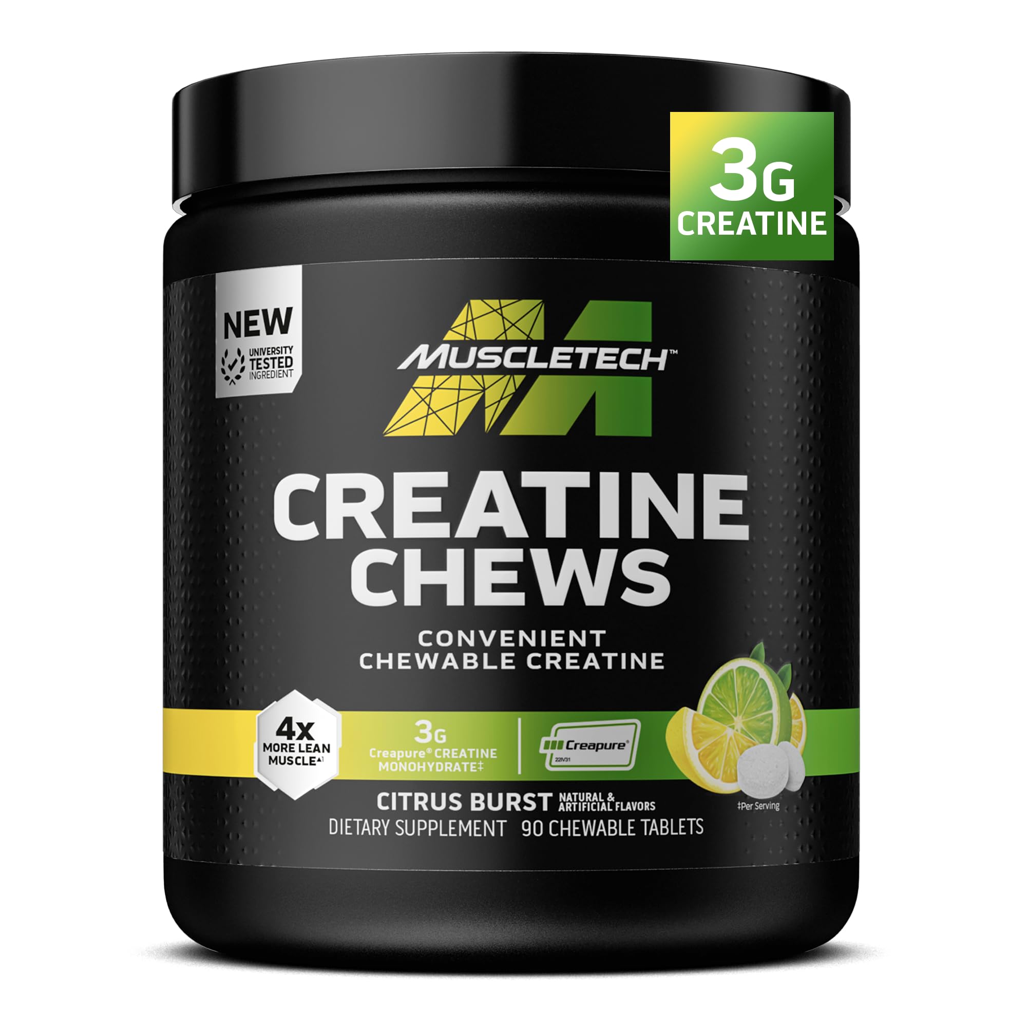 MuscleTech | Creatine Chews | Creapure Monohydrate Supplement for Muscle Recovery, Muscle Builder & Energy Boost | Pre Workout Supplement for Men & Women | Citrus Birst | 90 chewable Tablets Image