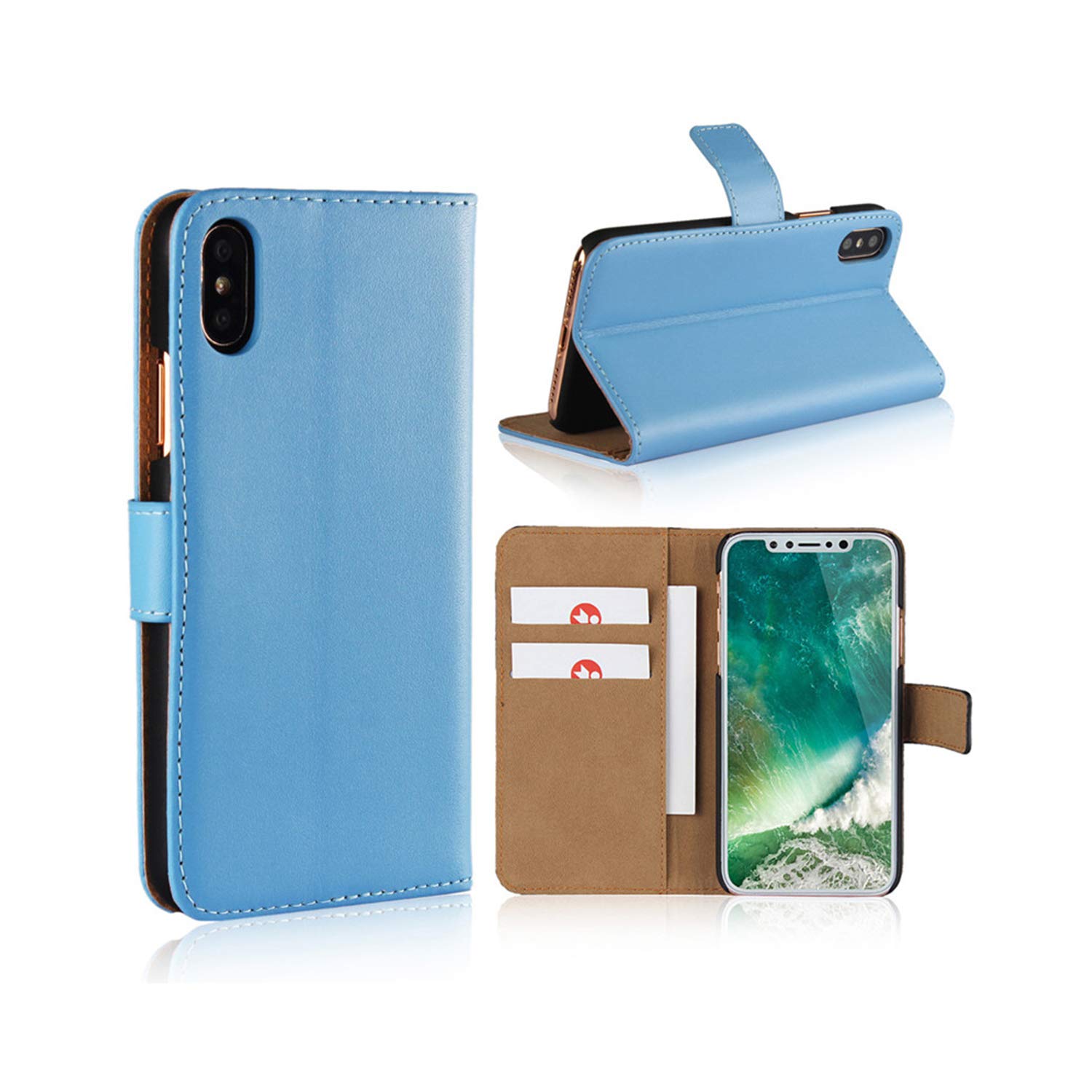 Smart Fit Sport Leather Case for iPhone - SFS Leather Wallet Case for iPhone X/XS 4/4S 5/5S 5C 6/6s 6 Plus 7/8 7 Plus/8 Plus 8 Plus, Leather, Blue, for iPhone X/XS — image 1