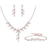 Crysdue Wedding Bridal Jewelry for Women Bride Bridesmaids, Silver/14K/Rose Gold Plated Cubic Zirconia Necklace Dangle Earrings Set