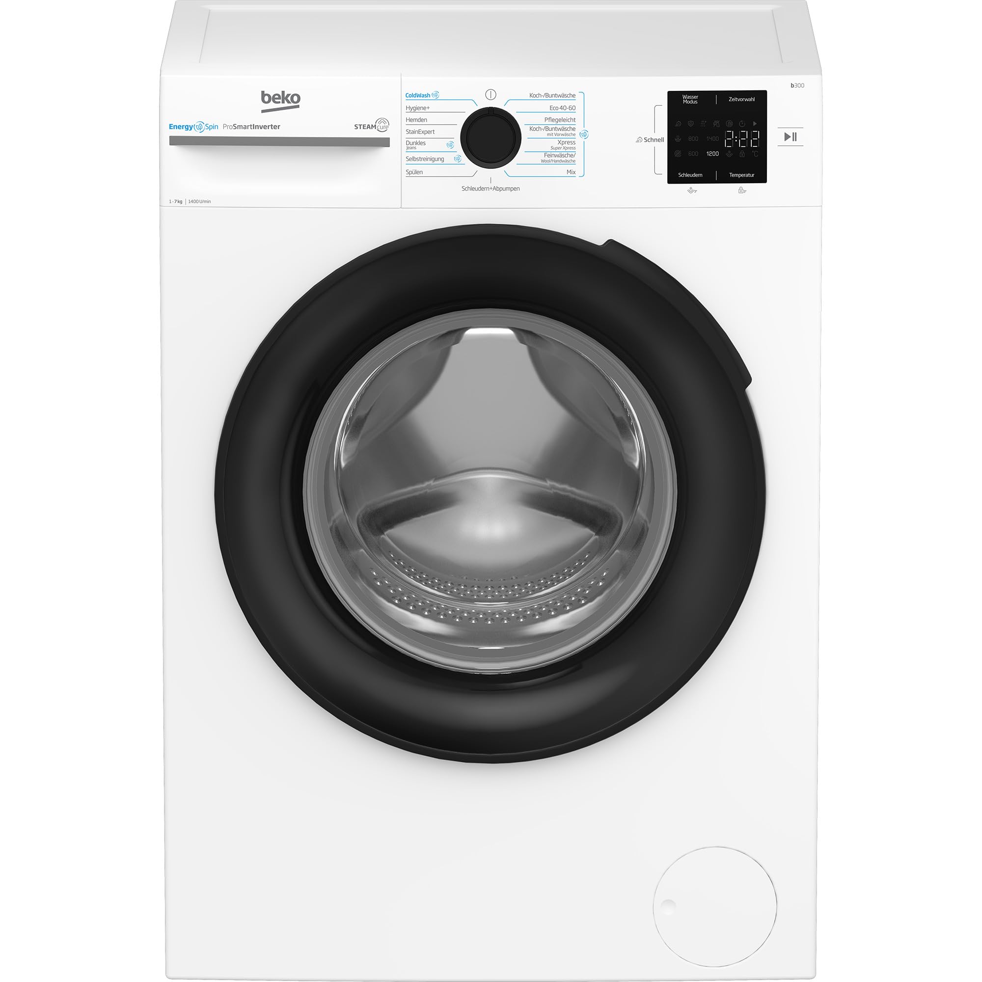 Beko BM3WFU3741X freistehende Waschmaschine, Waschvollautomat, 7 kg, EnergySpin, Schleuderwahl 1400 U/min, Dampffunktion, Hygiene+ allergikergeeignet, Coldwash Wasser-& Zeitersparnis, Weiß 2