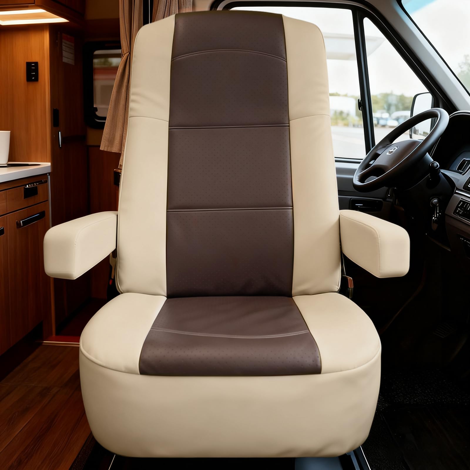 Photo 1 of 2-Pack RV Seat Covers for Captain Chairs: Faux Leather Motorhome Seat Protectors with Armrest Covers - Breathable and Waterproof - for Class A Camper Trailer Van Protects Against Dirt Spills & Wear