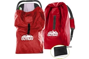 OUTRAV Car Seat Travel Bag with Backpack Straps – Protective Airport Approved Airplane Baggage Gate Check Luggage Storage Sack for Traveling with Booster or Carseat – Universal 2-in-1 Carrying Jacket System