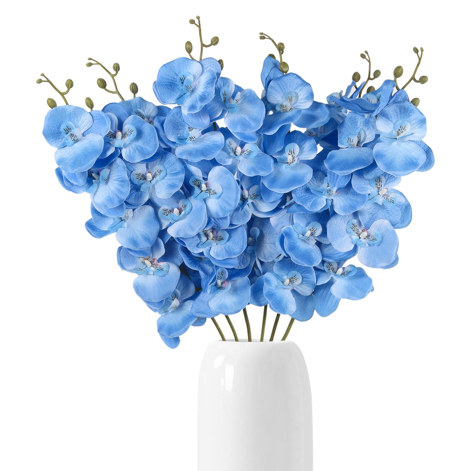 Photo 1 of 6pcs Orchid Artificial Flowers 29 in Fake Blue Orchid with Long Stem Faux Phalaenopsis Branches Silk Orchid Flowers for Wdding Party Home Decoration (Ice Blue)