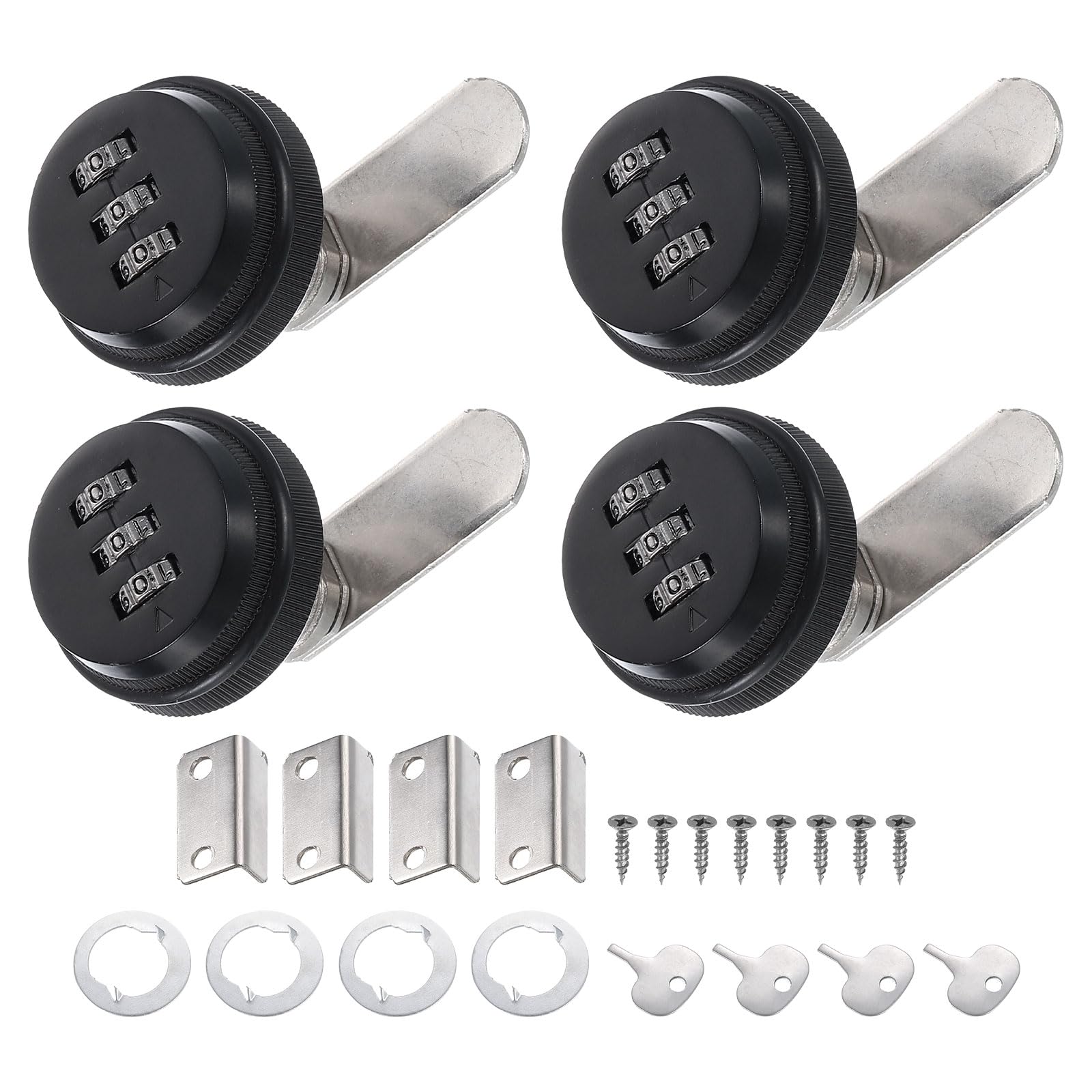 PATIKIL 3/4" Combination Cam Lock, 4 Pcs File Cabinet Locks with Combination Password Coded Cabinet Locks with Cylinder Chrome for 0.2-0.5" Thick Wood Drawer Mailbox Filing Cabinet, Black