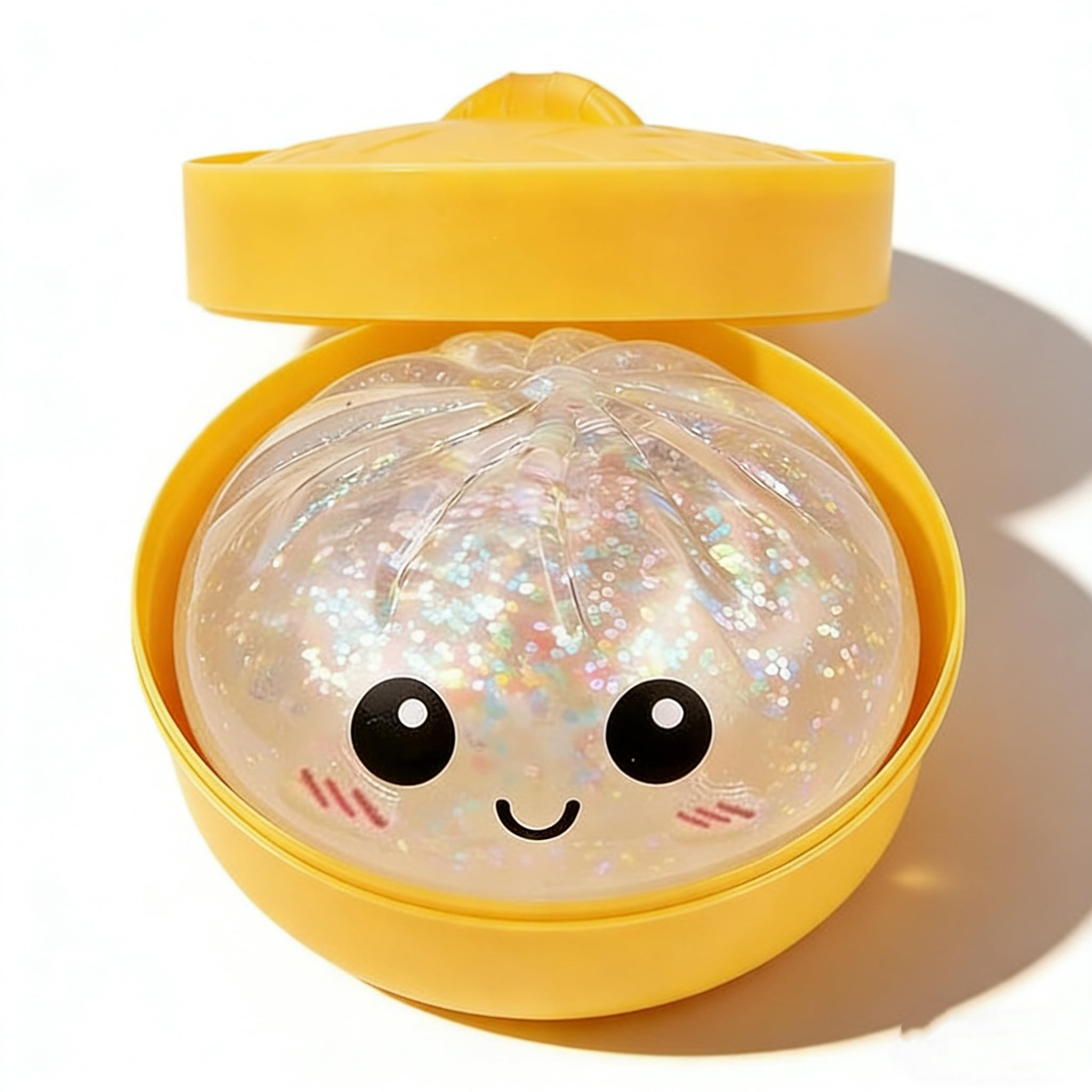Glitter Dumpling Squishies Toy, Stress Relief Fidget Sensory Balls, Soft Squeeze Anxiety Decompression Dough, Stretchy for Adults Kids with Mini Food Steamer Box (White- Style B)