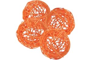 Ougual Wicker Rattan Decorative Balls Table Wedding Party Christmas Season Home Decoration (Orange, 4 Inch)