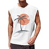 Runcati Mens Sleeveless Tank Tops Workout Gym Muscle Shirts Palm Tree Vintage Hawaiian Summer Beach T Shirts