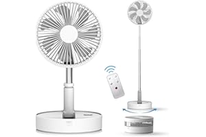 CooCoCo Portable Fan for Travel, 7200mAh Battery Operated Fans Rechargeable, Quiet Fan for Bedroom Dorm Sleeping, Foldable Oscilation Fan with Remote, Adjustable Height, 7.76 inch, Gifts for Summer