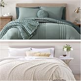 Monbix 7 Piece Comforter Sets and Fleece Throw Blanket Bundle