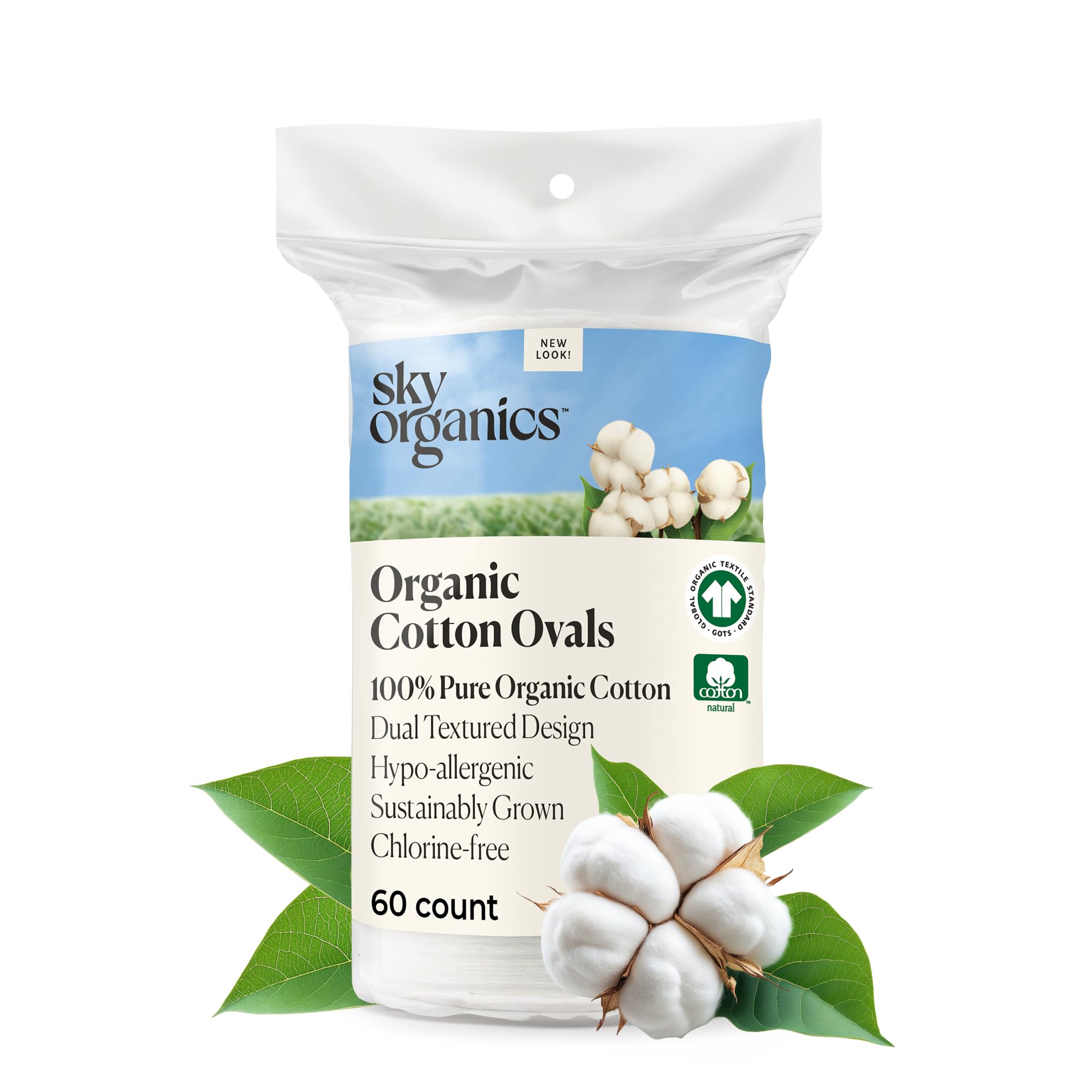 Photo 1 of Sky Organics Organic Premium Cotton Large Pads for Makeup Removal, Cleansing, Toner Application, 100% Pure Organic Cotton with GOTS Certified, Dual Textured Design