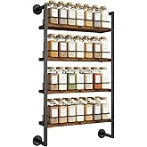 IBUYKE Spice Rack Wall Mount,4 Tier Hanging Seasoning Organizer,Large Spice Rack for Wall for up to 50 Jars,Spice Organization for Kitchen Cabinet,Bathroom,Pantry,Living Room,Brown TLJ016H