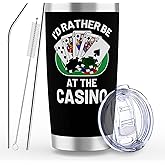 EchoMaven Gambling Gifts – I’d Rather Be at the Casino, Casino Gifts for Gamblers & Card Player Men & Women, Poker Player for Christmas, Las Vegas Themed Souvenir Cup, 20oz