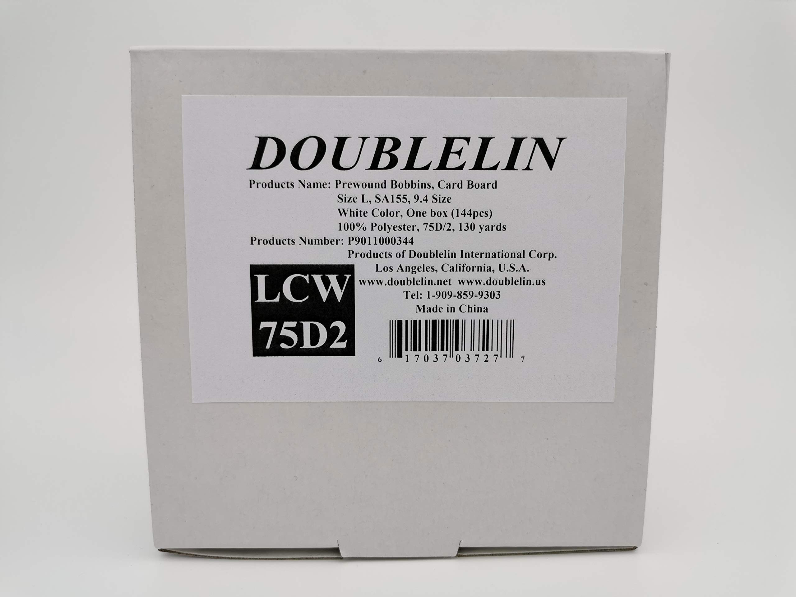 DOUBLELIN Prewound Bobbin, Cardboard, Size L (SA155, Size 9.4), White Color, 144pcs per Box, 75D/2 Polyester, Compatible with Babylock, Barudan, Bernina, Brother, Consew, Singer, Tajima and More