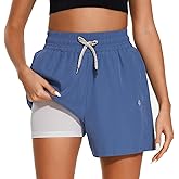 HODOSPORTS Women's 4'' Swim Shorts Quick Dry Board Shorts with Boxer Liner Pockets Swimsuit Bottoms