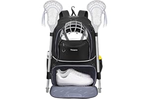 Taygeer Lacrosse Bag with 2 Stick Holders, Extra Large Lacrosse Backpack with Helmet Holder, Field Hockey Bag for All Field Hockey Gear- Separate Cleats Shoe Compartment Black