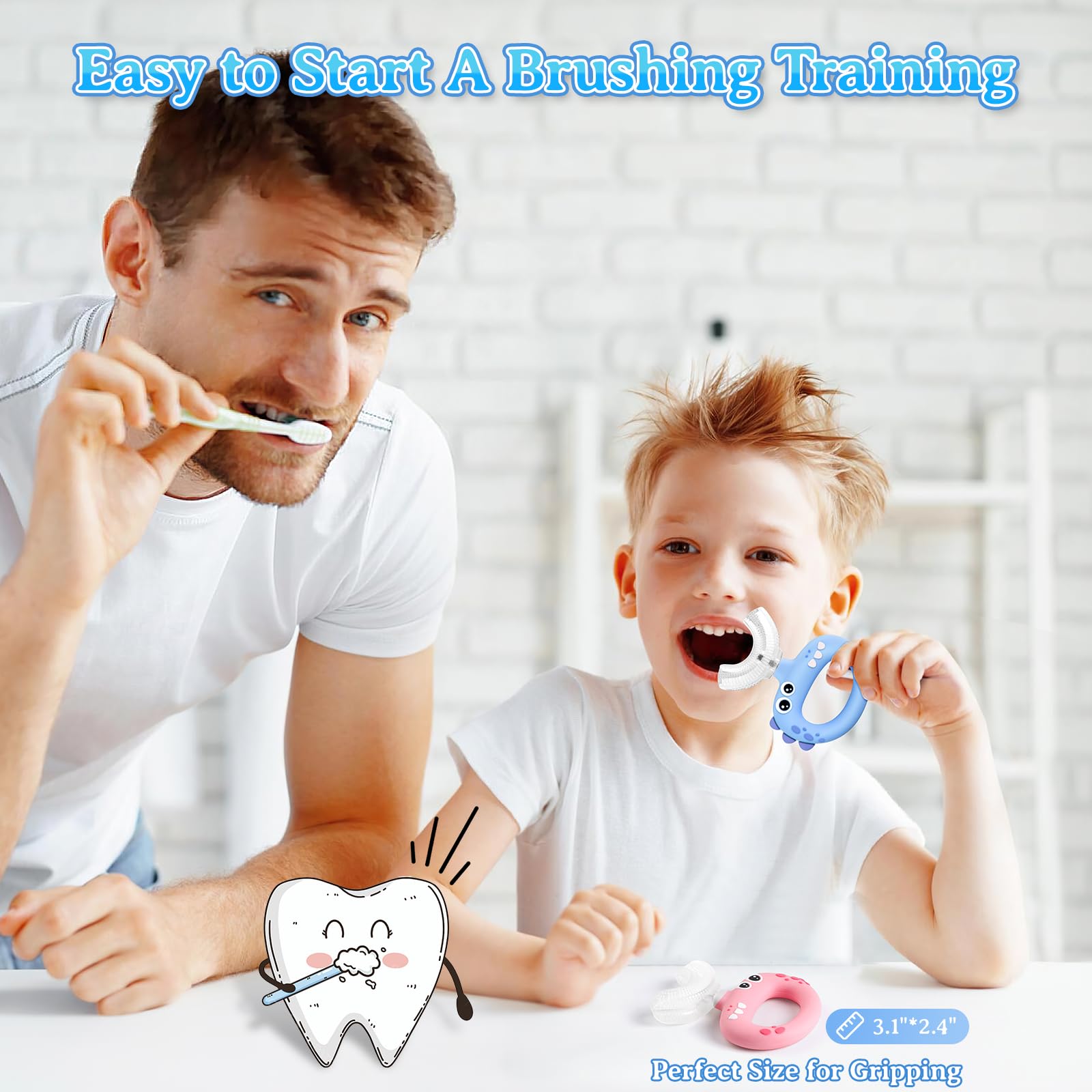 Toddler Toothbrush - U Shaped for Kids Ages 1-2, 2-4, Baby Toothbrush with Food Grade Soft Silicone, 360° Whole Mouth Cleaning Design, 2 PCS