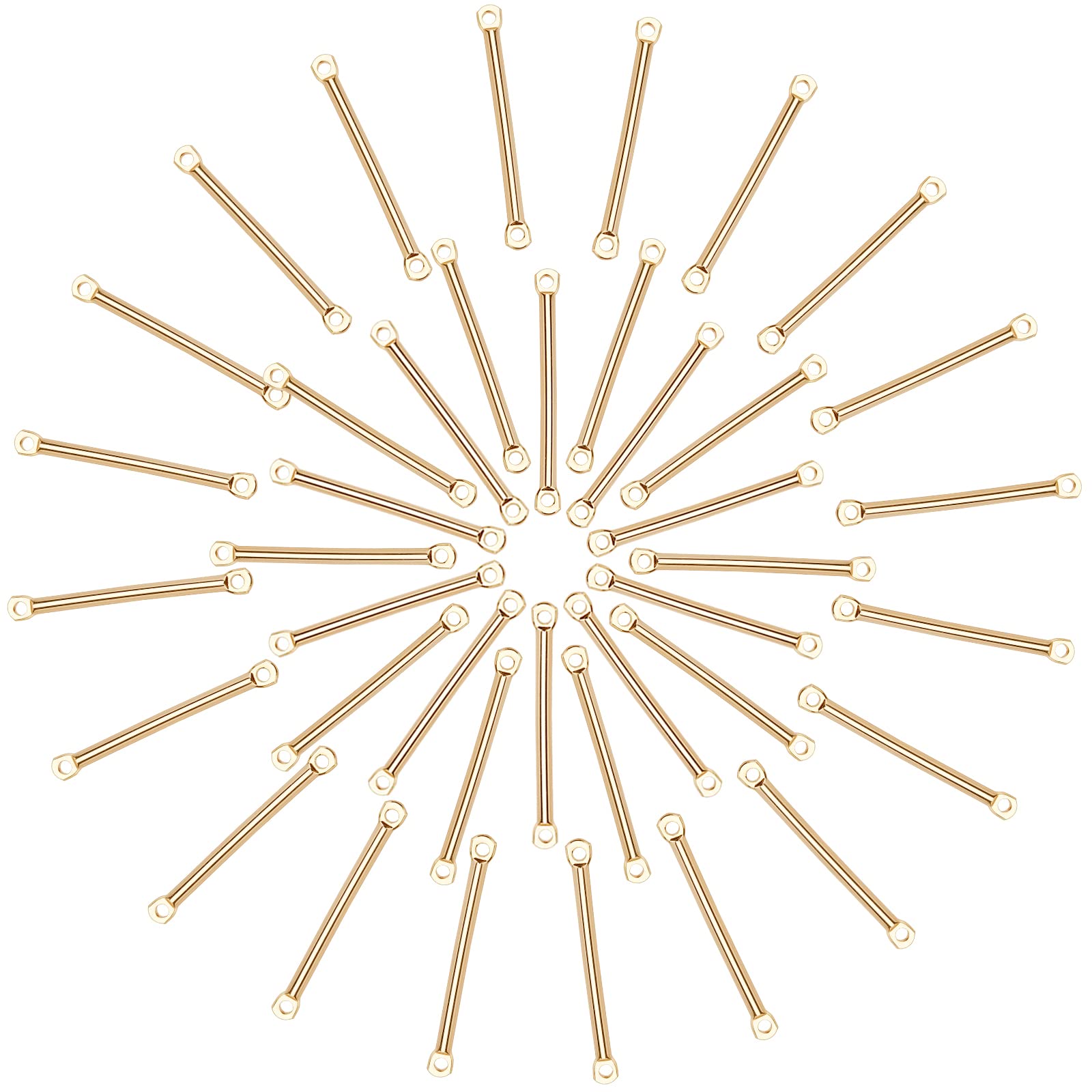 CREATCABIN 1 Box 40Pcs Bar Connectors Charms Earrings Links 18K Real Gold Plated Brass 2-Hole Stick Strip Long Vertical Rectangle Blanks Pendants for Jewelry Making Charms Bracelets Findings