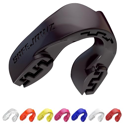 SAFEJAWZ Mouthguard Strapless Slim Fit, Adults and Junior with Case for Boxing, Basketball, Football, MMA, Martial Arts, Hockey and All Contact Sports (Adults (12+ Years), Black)