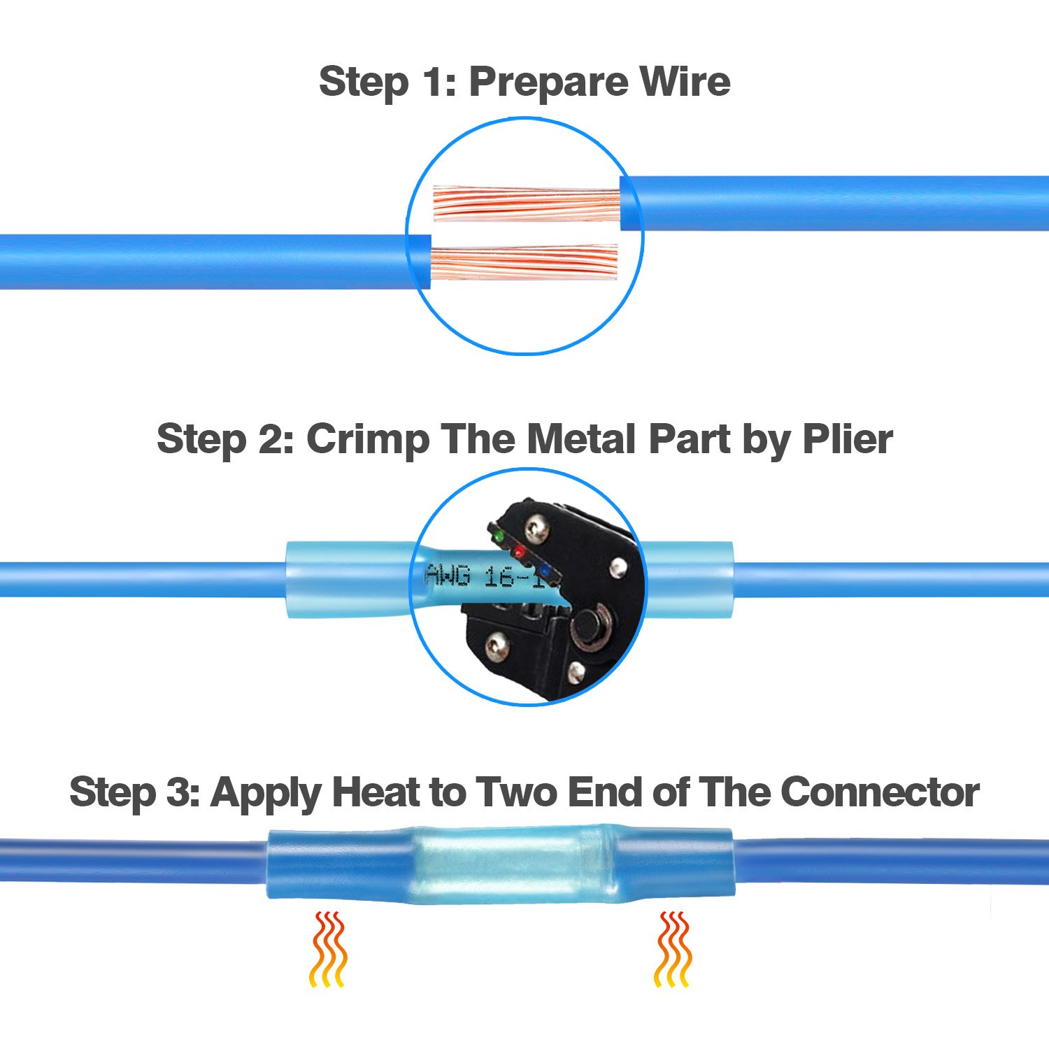 Kuject 200Pcs Heat Shrink Butt Connectors 16-14 AWG, Crimp Electrical Wire Connectors, Insulated Waterproof Butt Splice Terminal for Automotive, Marine, Audio