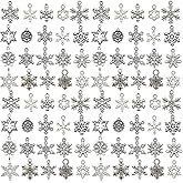 Youdiyla 80pcs Alloy Silver Christmas Snowflake Set Series Pendant Jewelry Making DIY Keychain Earrings Pendant Various Design Charms for Jewelry Making Bracelets Necklace (SN18)