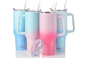 MaxBase 40 oz Tumbler with Handle and Straw Lid, Insulated Reusable Stainless Steel Travel Mug Keeps Drinks Cold up to 34 Hours, 100% Leakproof Bottle for Water, Iced Tea or Coffee, Smoothie and More