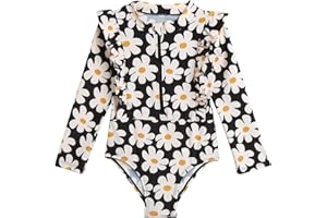 Jessica Simpson Baby Girls' Bathing Suit - UPF 50+ Quick Dry Long Sleeve Quarter Zip One Piece Rashguard (12M-4T)