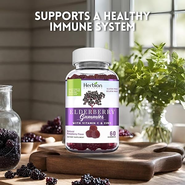 HERBION ELDERBERRY GUMMIES WITH VITAMIN C & ZINC – IMMUNE SUPPORT – GLUTEN & GELATIN FREE – 60 GUMMIES FOR ADULTS & CHILDREN 4 YEARS & ABOVE – 2 PACKS