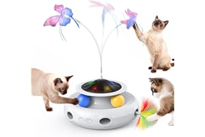 Pawtners Interactive Cat Toy, 4 in 1 Automatic Interactive Kitten Toys for Indoor Cats Rechargeable with Fluttering Butterfly, Track Balls and Ambush Feather