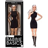 Barbie Basics Model 02 Collector Doll with Blonde Hair, Black Mini Dress &amp; Gladiator Boots, Universal-fit Fashions, Posable Body &amp; Swappable Doll Head